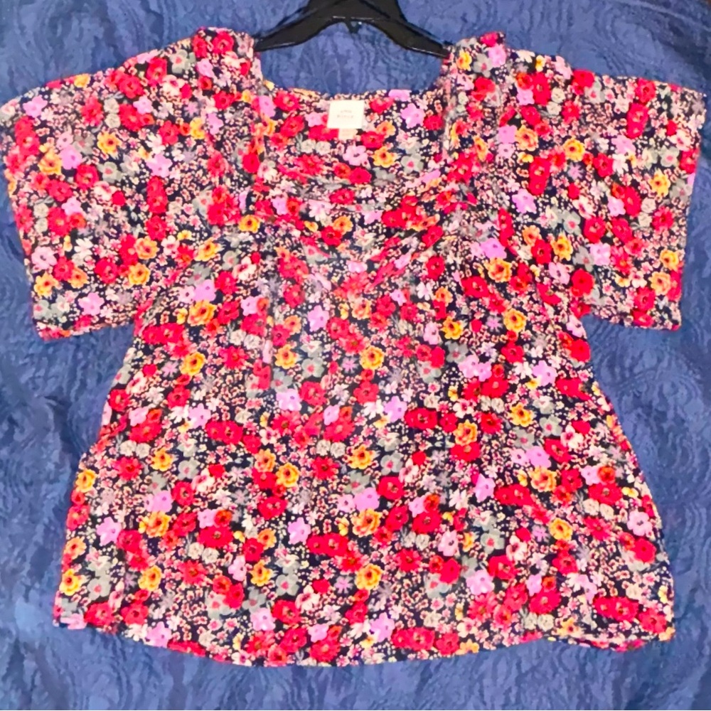 Knox Rose Red Floral Oversized Short Sleeve Ruffle Square Neck Blouse XXL